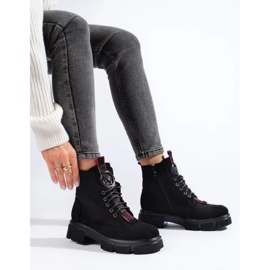 Botines de mujer con cordones en ante ligero negro 4