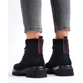 Botines de mujer con cordones en ante ligero negro 1