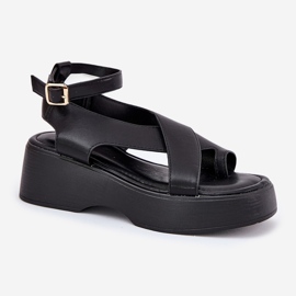 Sandalias para mujeres en la plataforma y un cuero de cuña de cuello negro 4
