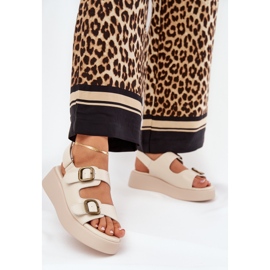 Sandalias para mujeres en plataforma y cuñas con beige de hebilla 2