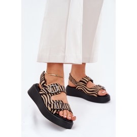 Sandalias de mujeres en la plataforma y cuñas con cebra de color negro beige beige 2
