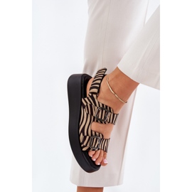 Sandalias de mujeres en la plataforma y cuñas con cebra de color negro beige beige 5