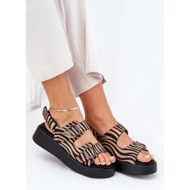 Sandalias de mujeres en la plataforma y cuñas con cebra de color negro beige beige 8