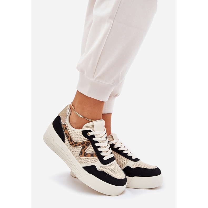 Zapatos deportivos femeninos en la plataforma leopardo estampado negro 1