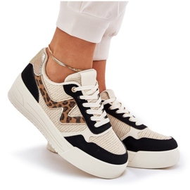 Zapatos deportivos femeninos en la plataforma leopardo estampado negro 9