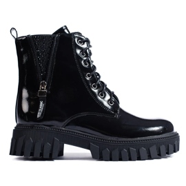Botines de mujer con cordones y parte superior decorativa negro 2
