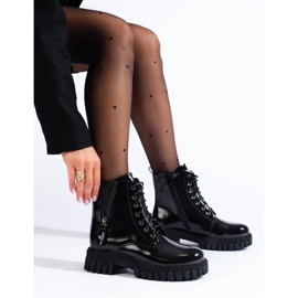 Botines de mujer con cordones y parte superior decorativa negro 3