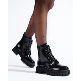 Botines de mujer con cordones y parte superior decorativa negro 4