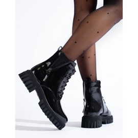 Botines de mujer con cordones y parte superior decorativa negro 1
