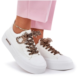 Zapatillas de deporte para mujeres en una plataforma masiva con cordones decorativos blancos 8
