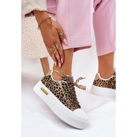 Zapatillas de deporte para mujeres en una plataforma masiva con leopardo decorativo de cordones marrones marrón 6