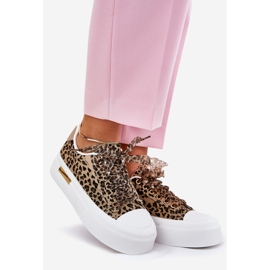 Zapatillas de deporte para mujeres en una plataforma masiva con leopardo decorativo de cordones marrones marrón 10