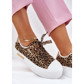 Zapatillas de deporte para mujeres en una plataforma masiva con leopardo decorativo de cordones marrones marrón 8