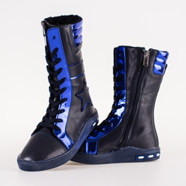 Botines con caña alta para niña, azul marino 3