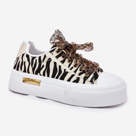 Zapatillas de deporte para mujeres con cordones decorativos negros y beige 5