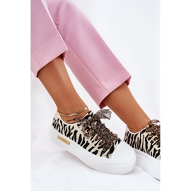Zapatillas de deporte para mujeres con cordones decorativos negros y beige 8