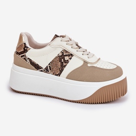 Zapatillas de deporte para mujeres en una plataforma masiva, beige de patrón animal 4