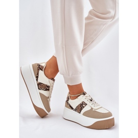 Zapatillas de deporte para mujeres en una plataforma masiva, beige de patrón animal 5