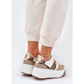 Zapatillas de deporte para mujeres en una plataforma masiva, beige de patrón animal 7