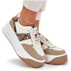 Zapatillas de deporte para mujeres en una plataforma masiva, beige de patrón animal 10
