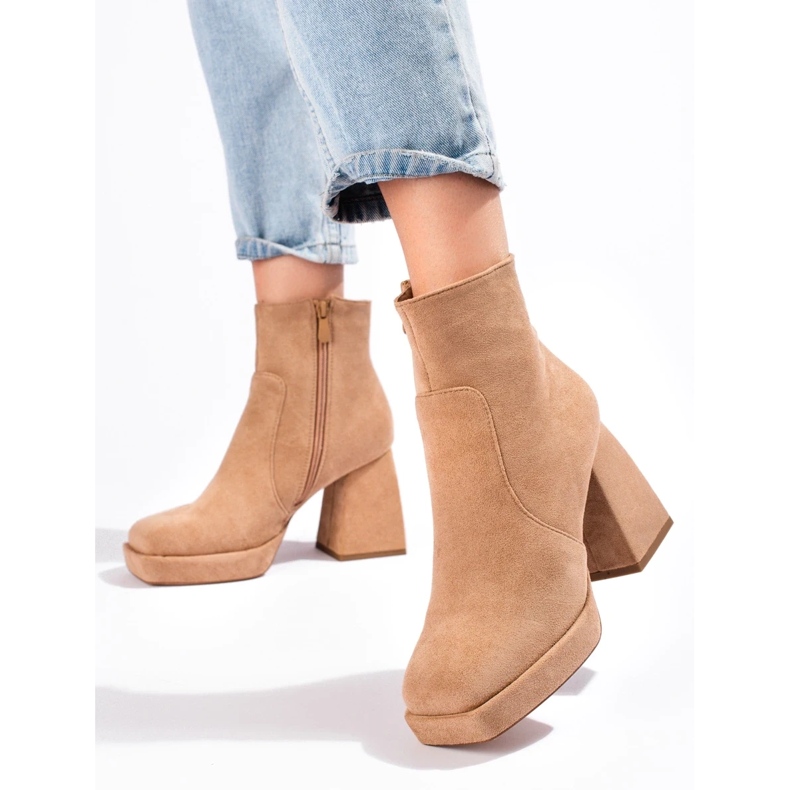 Botines mujer beige tacón ancho 2