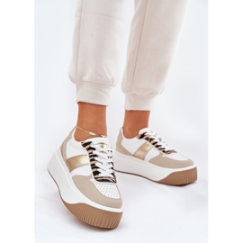 Zapatillas de deporte para mujeres en una plataforma masiva, patrón animal beige-oro 2