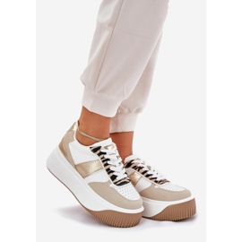 Zapatillas de deporte para mujeres en una plataforma masiva, patrón animal beige-oro 1