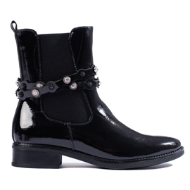 Botines de mujer de charol con tacón plano negro 2