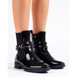 Botines de mujer de charol con tacón plano negro 4