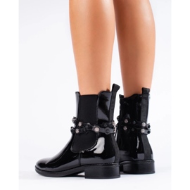 Botines de mujer de charol con tacón plano negro 1