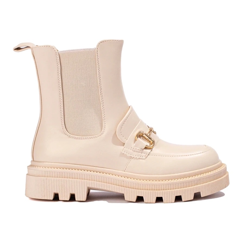 Botas Chelsea de mujer beige con plataforma. 2