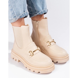 Botas Chelsea de mujer beige con plataforma. 3