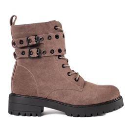 Botines con cordones y hebillas marrón 1