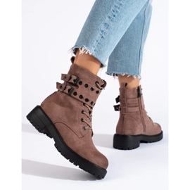 Botines con cordones y hebillas marrón 4