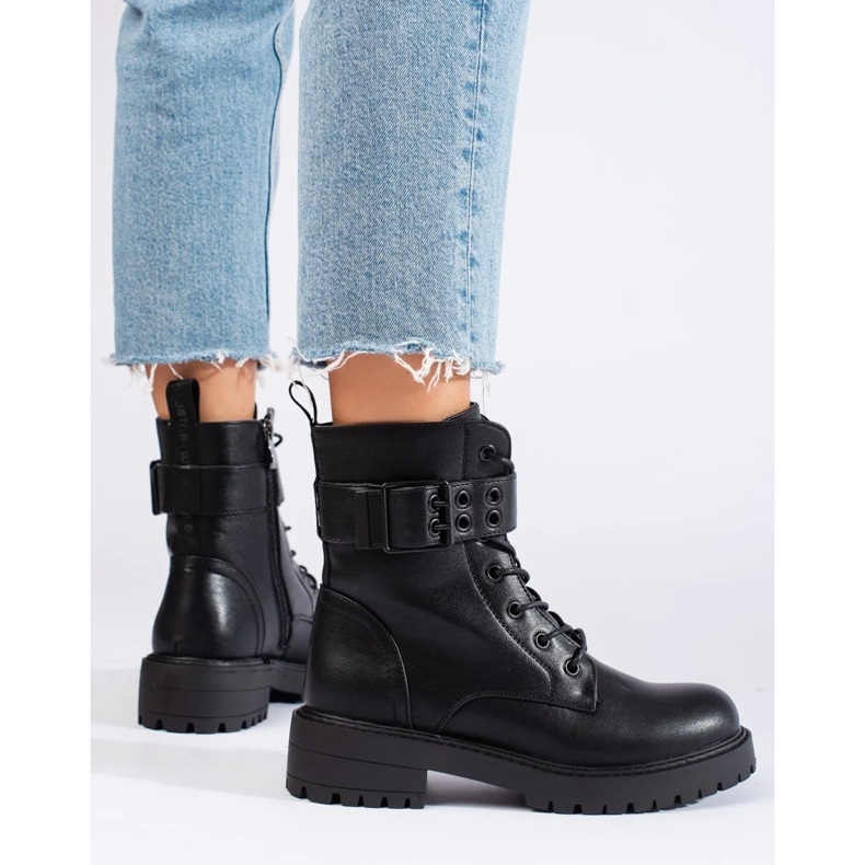 Bolsos de mujer con cordones fabricados en piel ecológica. negro 1