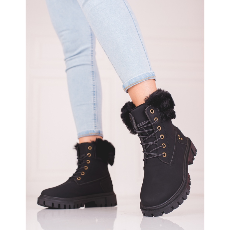 Botas de mujer negras con pelo. negro 2
