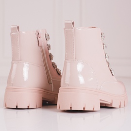 Botines rosas con cordones y adornos rosado 3