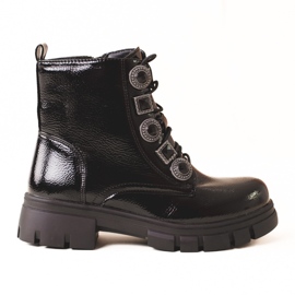 Botines negros con cordones y adornos para niña 1