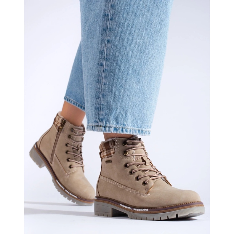 Botas de montaña Shelovet beige para mujer fabricadas en piel ecológica marrón 2