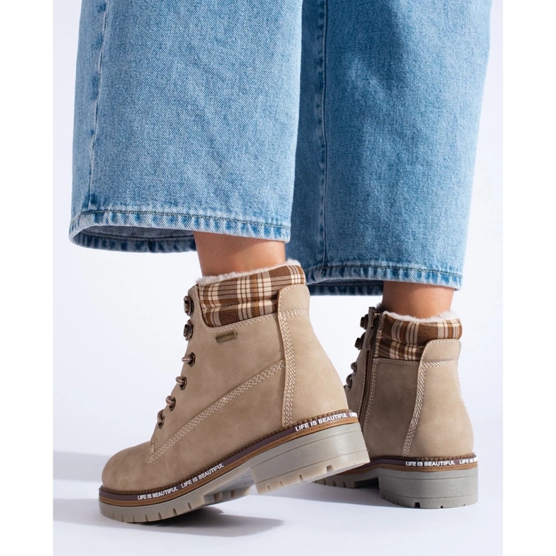 Botas de montaña Shelovet beige para mujer fabricadas en piel ecológica marrón 1