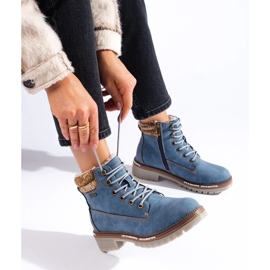 Botas de montaña de mujer azules fabricadas en piel ecológica. 3