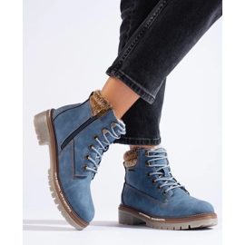 Botas de montaña de mujer azules fabricadas en piel ecológica. 4