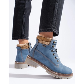 Botas de montaña de mujer azules fabricadas en piel ecológica. 1