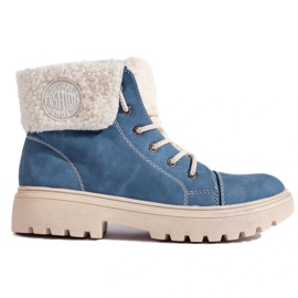 Botas de montaña de mujer con piel de cordero azul 2 Botas de montaña de mujer con piel de cordero azul 2