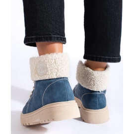Botas de montaña de mujer con piel de cordero azul 1