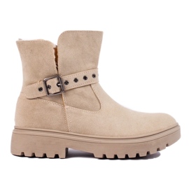 Botines de mujer beige confeccionados en ante ecológico. 3