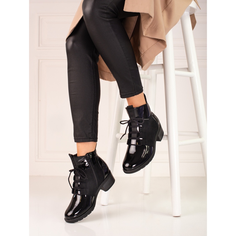 Elegantes botas con cordones Shelovet para mujer negro 2