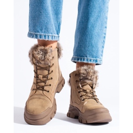 Botas de montaña de mujer marrones con pelo beige 5