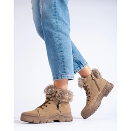 Botas de montaña de mujer marrones con pelo beige 3