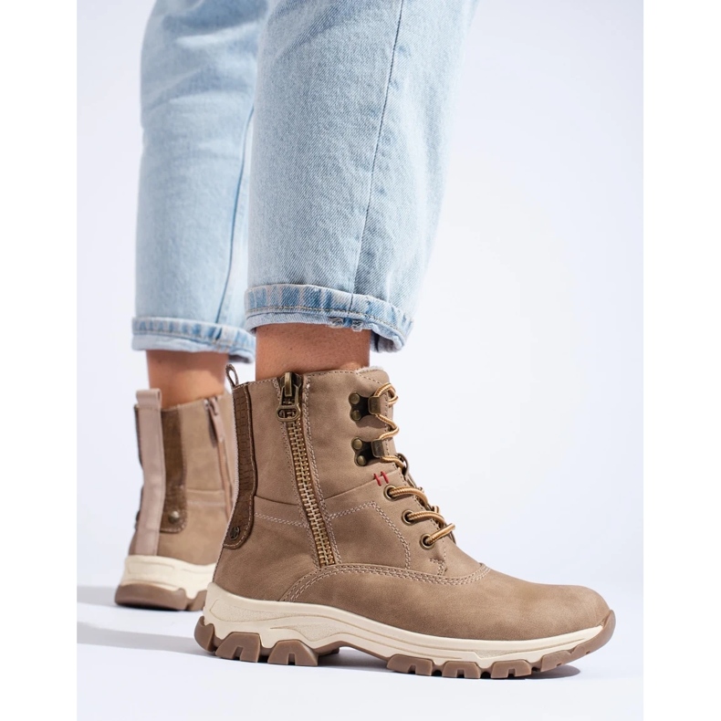 Botas de mujer con cordones y cremallera decorativa. marrón 2